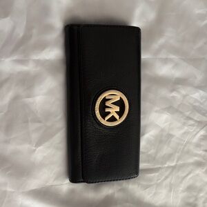 Michael Kors Black Leather Wallet with Gold Logo